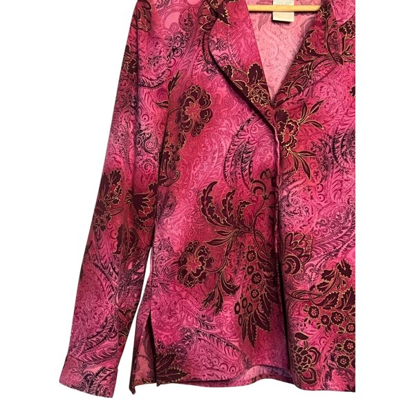 Koret Women 8 Pink Burgandy Floral Blazer Jacket Velour Burn out Career VTG - Picture 5 of 15